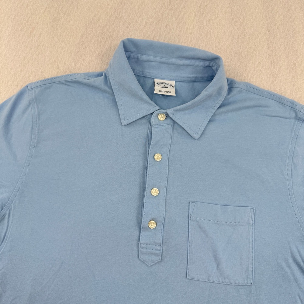 Brooks Brothers Men Large Short Sleeve Pocket Polo Shirt Blue Lightweight Cotton